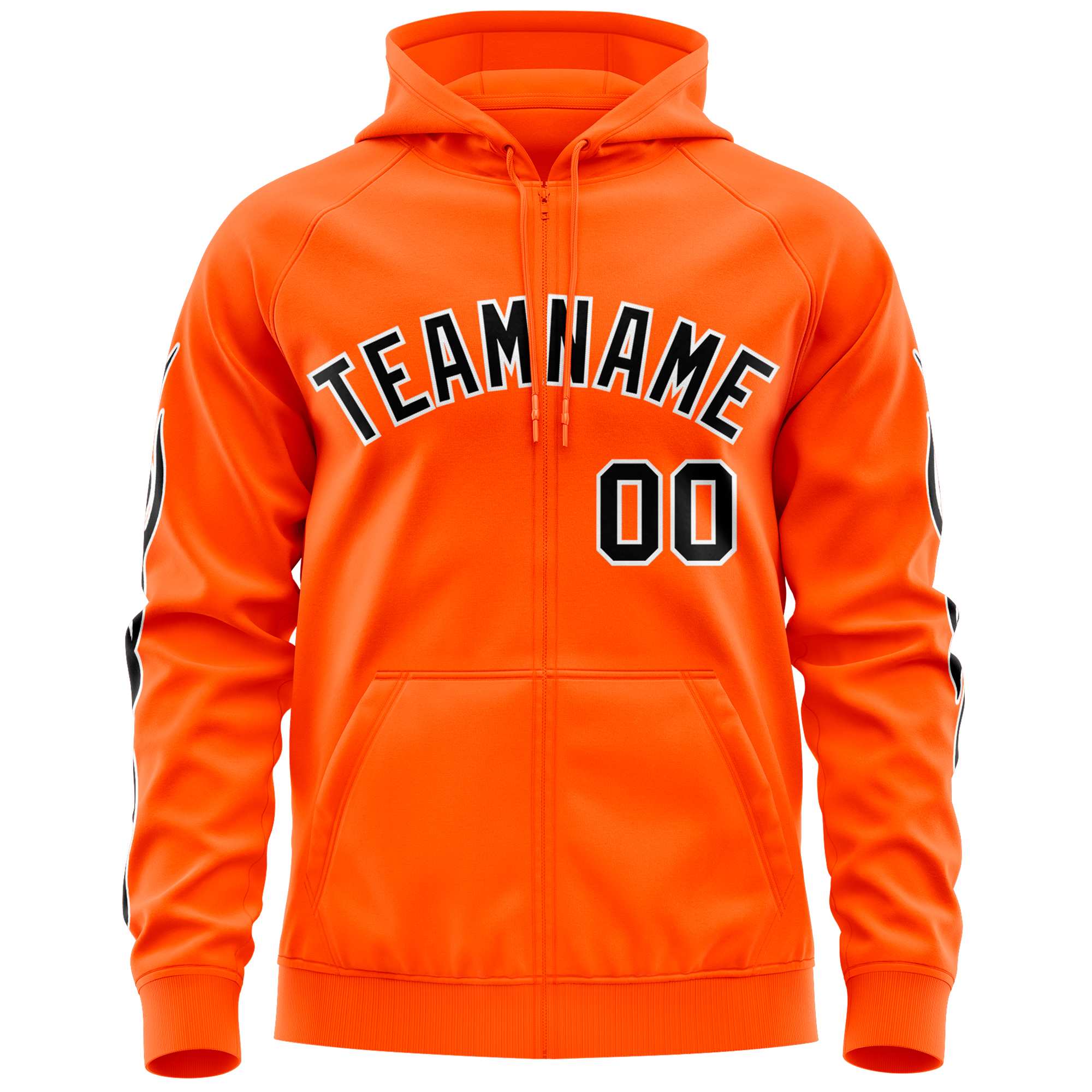 Custom Stitched Orange Black Sports Full-Zip Sweatshirt Hoodie with Flame