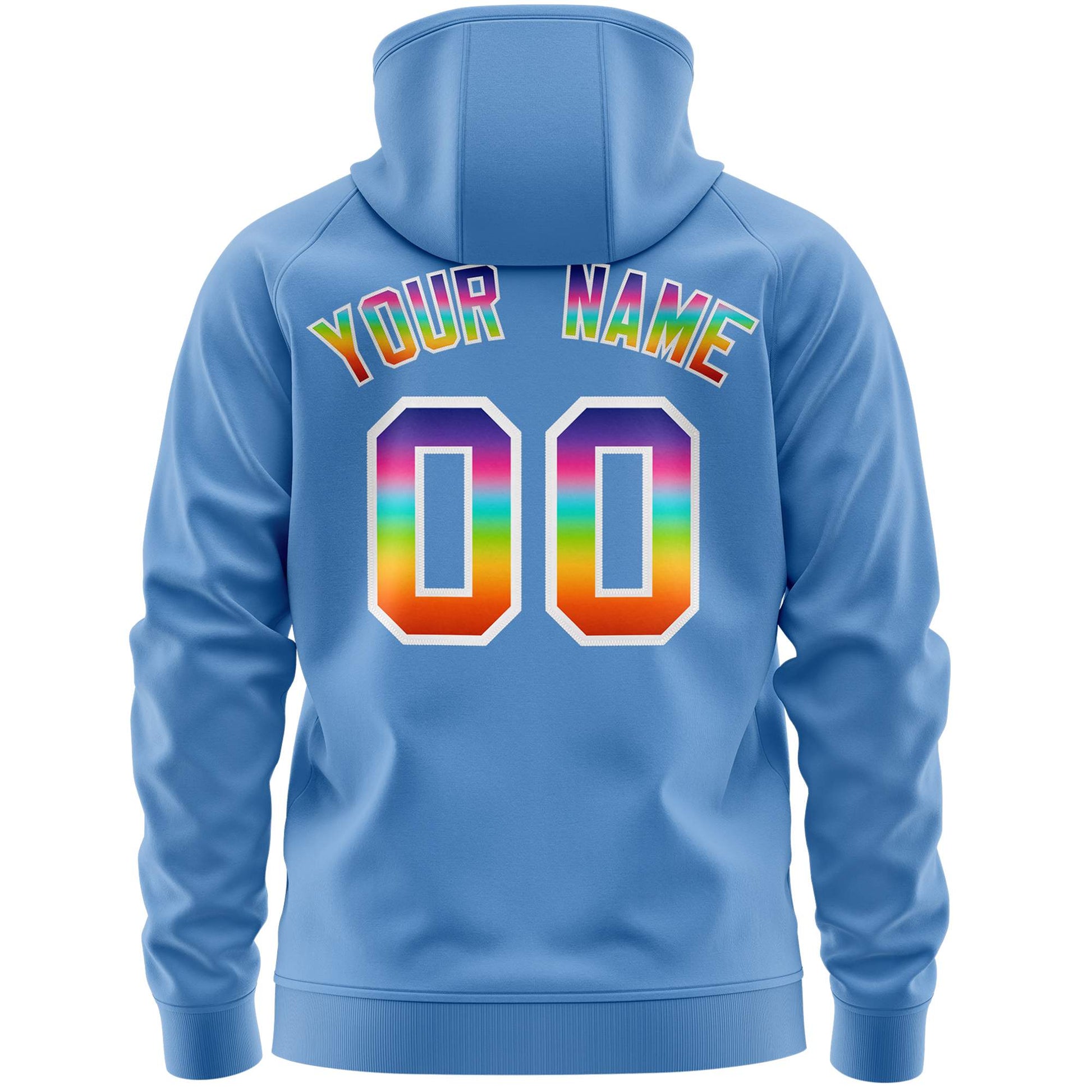 Custom Stitched Light Blue White Sports Full-Zip Sweatshirt Hoodie with Colored Flames