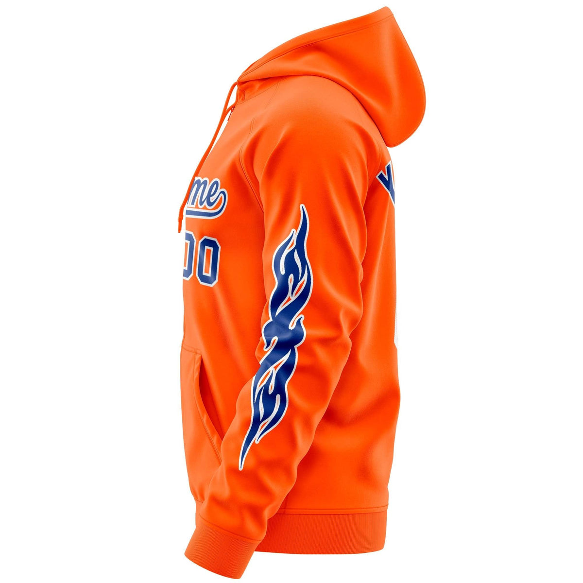 Custom Stitched Orange Royal Sports Full-Zip Sweatshirt Hoodie with Flame