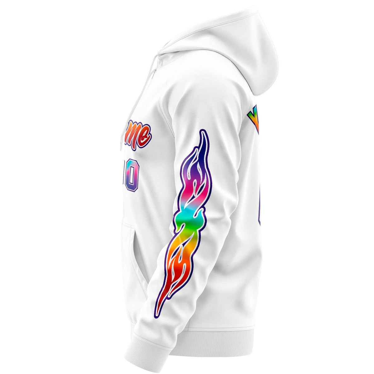 Custom Stitched White Purple Sports Full-Zip Sweatshirt Hoodie with Colored Flames