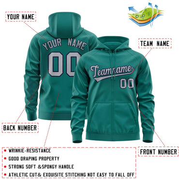 Custom Stitched Aqua Gray-Navy Sports Full-Zip Sweatshirt Hoodie