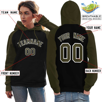 Custom Stitched Black Olive Raglan Sleeves Sports Pullover Sweatshirt Hoodie For Women