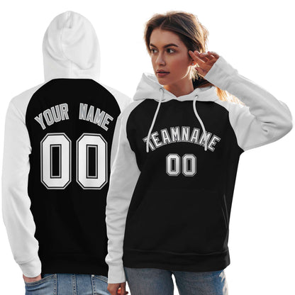 Custom Stitched Black White Raglan Sleeves Sports Pullover Sweatshirt Hoodie For Women