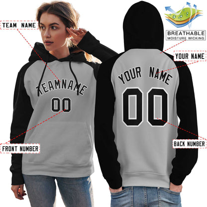 Custom Stitched Gray Black Raglan Sleeves Sports Pullover Sweatshirt Hoodie For Women