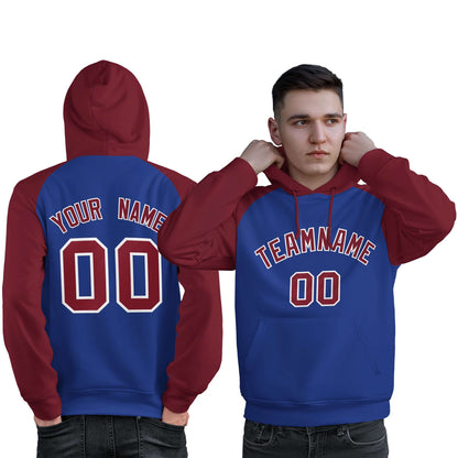 Custom Stitched Royal Crimson Raglan Sleeves Sports Pullover Sweatshirt Hoodie For Men