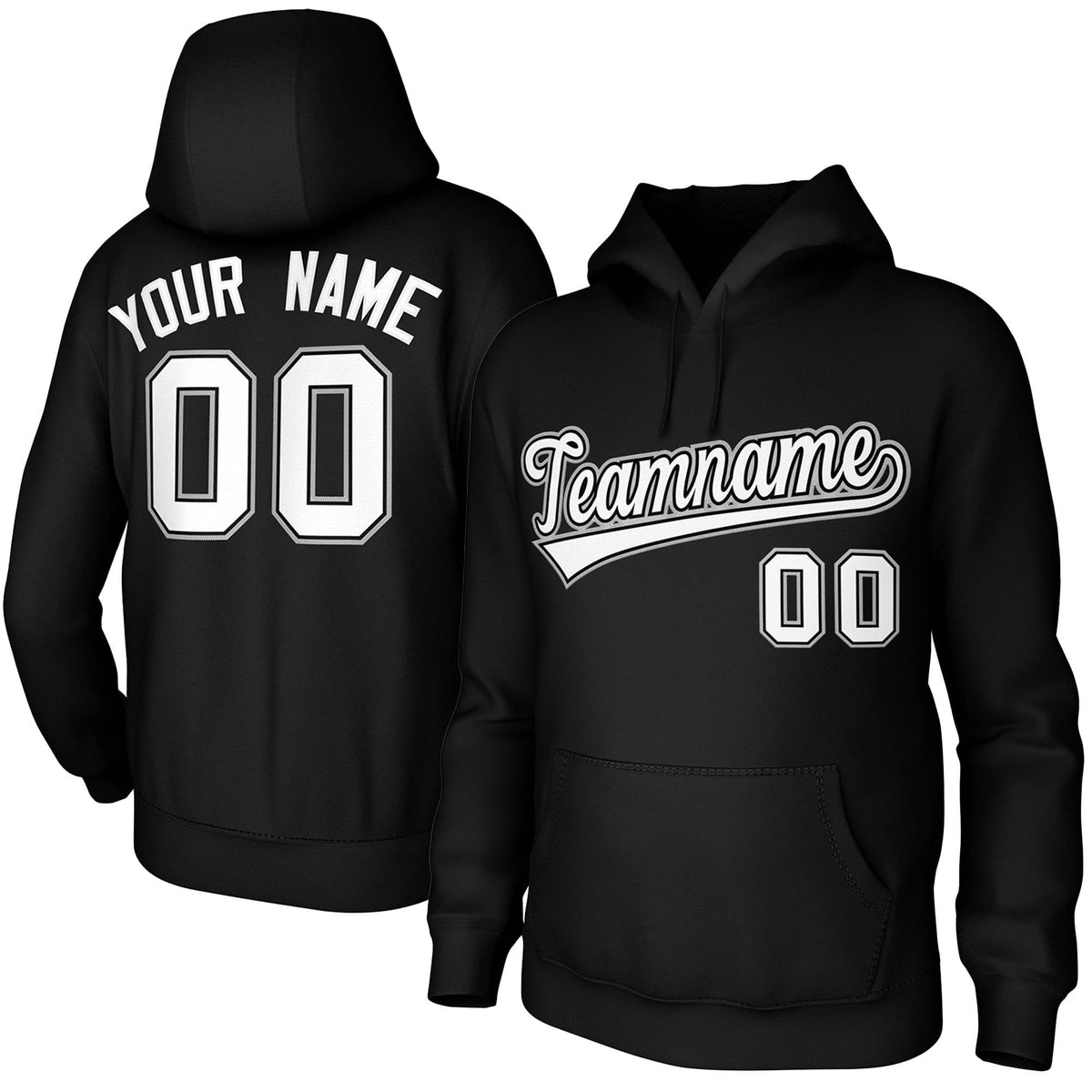 Custom Black White-Black-Gray Classic Style Sports Uniform Pullover Hoodie