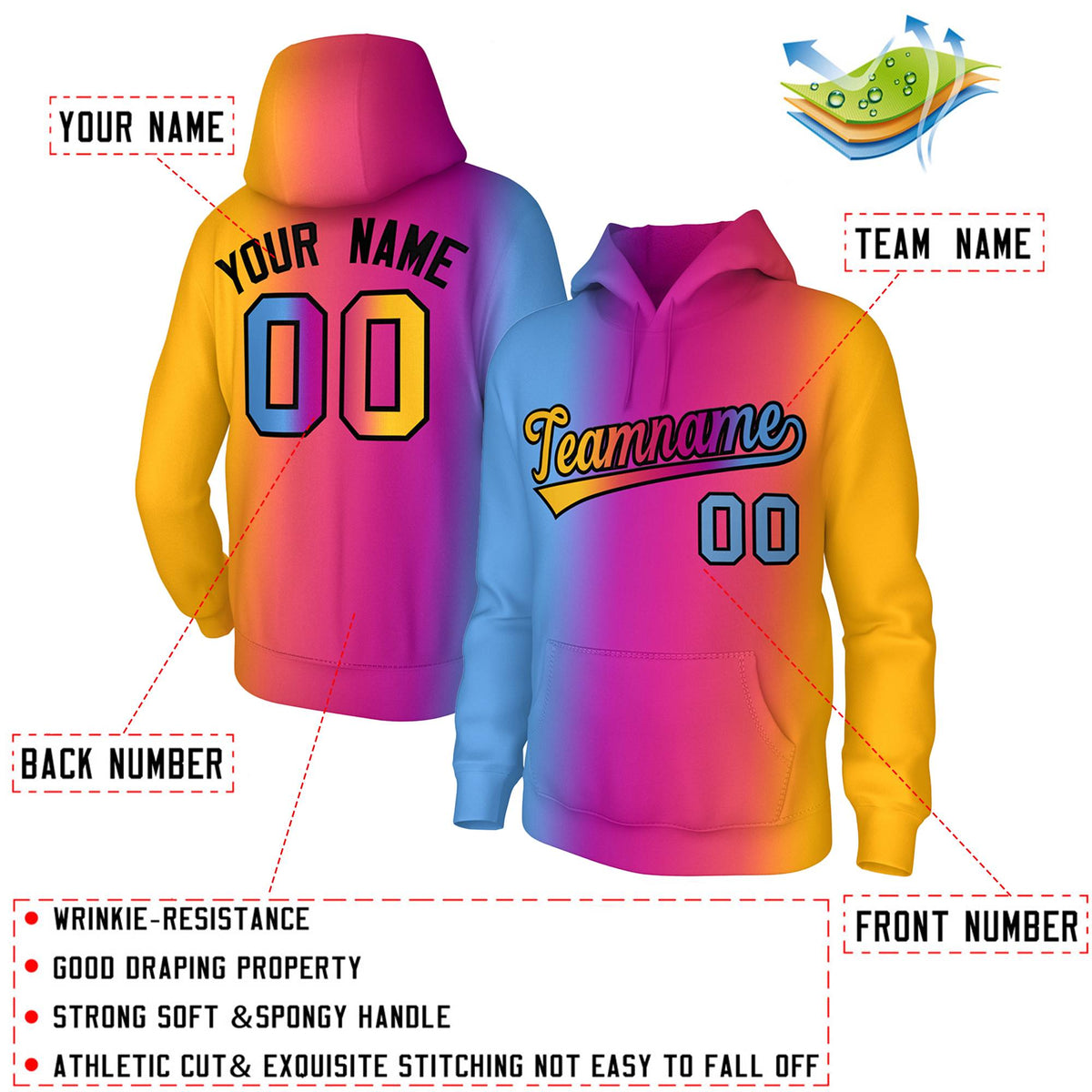 Custom Stitched Light Pink Gold Gradient Fashion Sports Pullover Sweatshirt Hoodie