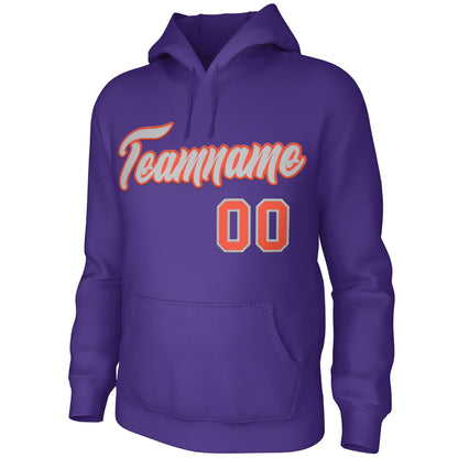 Custom Purple Gray Orange Classic Style Personalized Uniform Pullover Hoodie