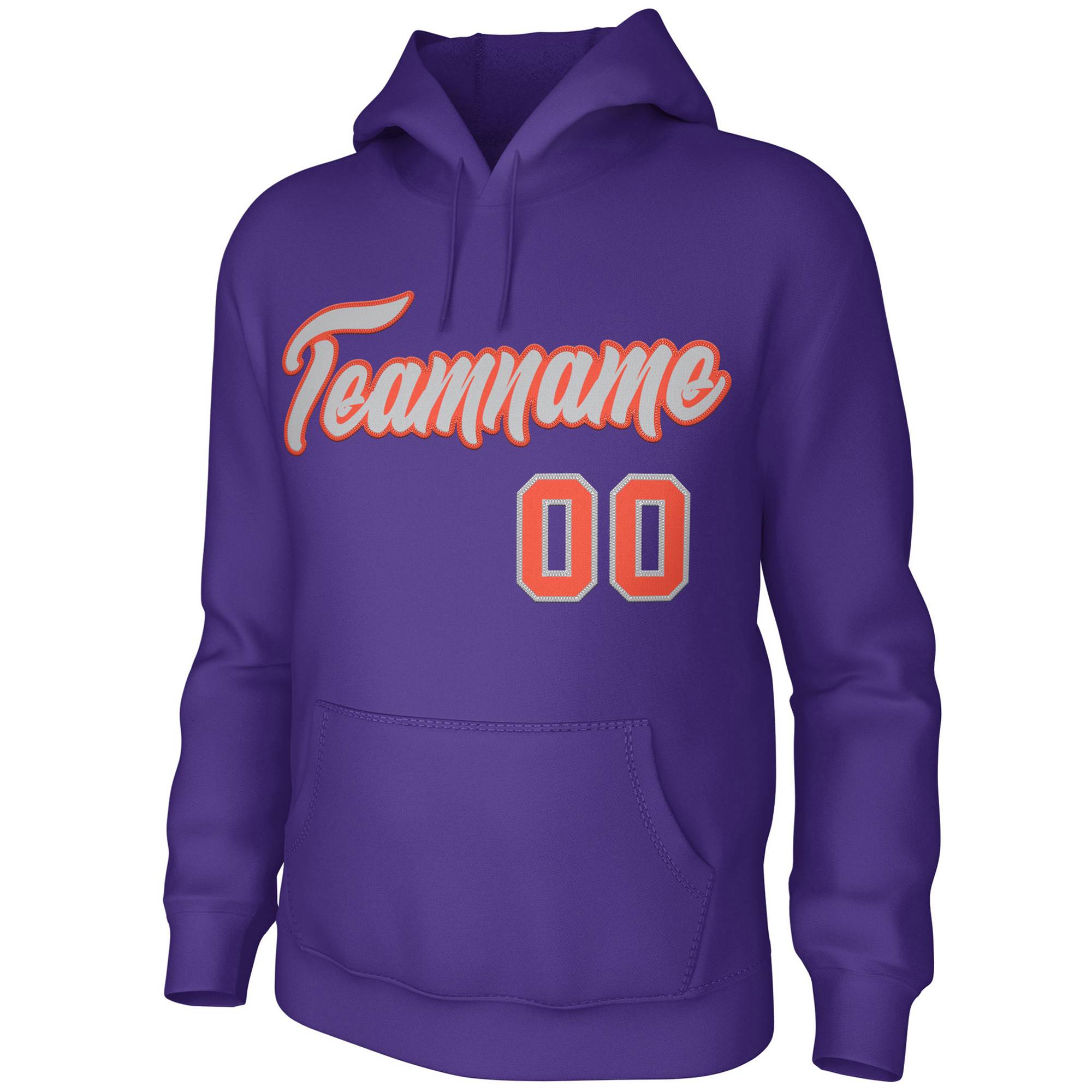 Custom Purple Gray Orange Classic Style Personalized Uniform Pullover Hoodie