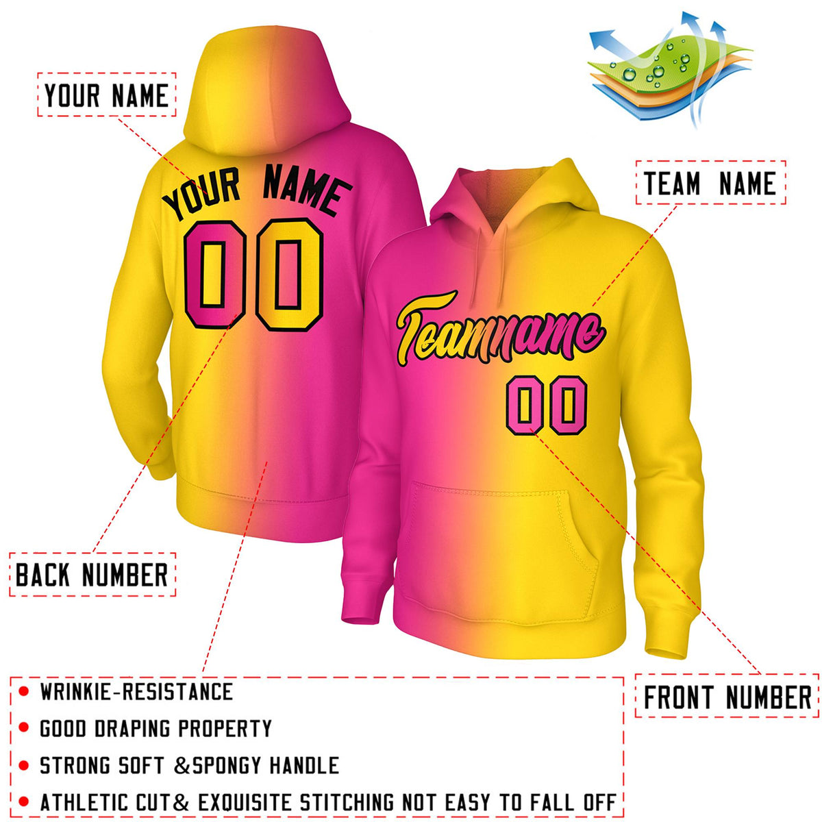 Custom Gold Pink Gradient Fashion Pullover Sweatshirt Hoodie