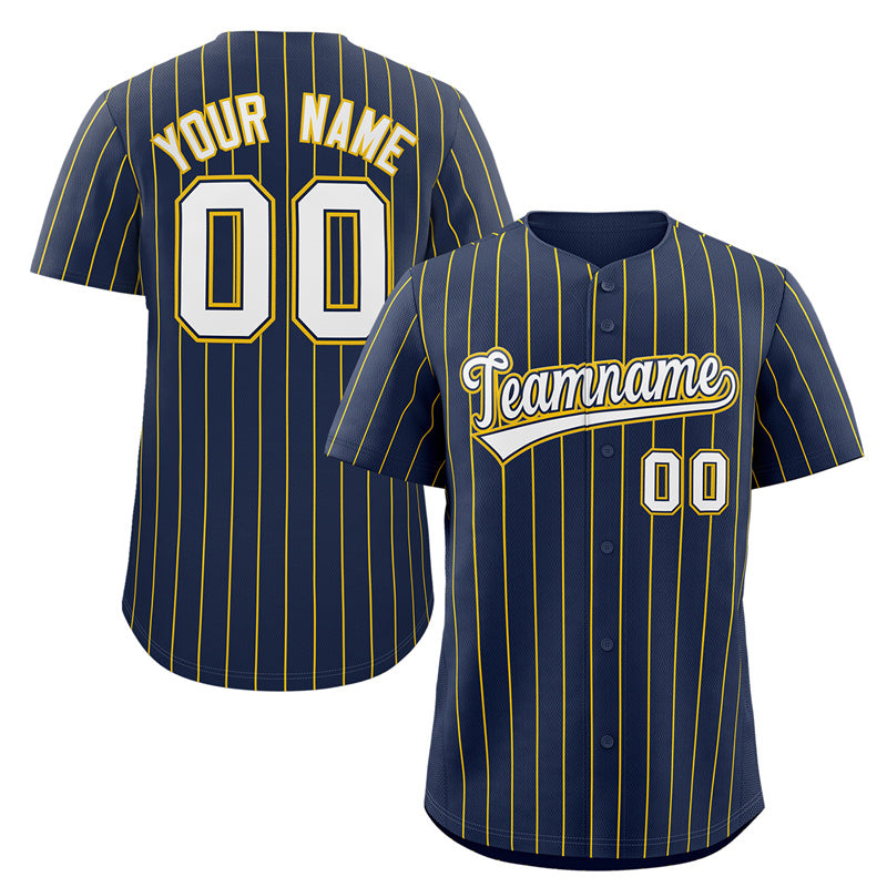 Custom Navy White-Gold Stripe Fashion Authentic Baseball Jersey