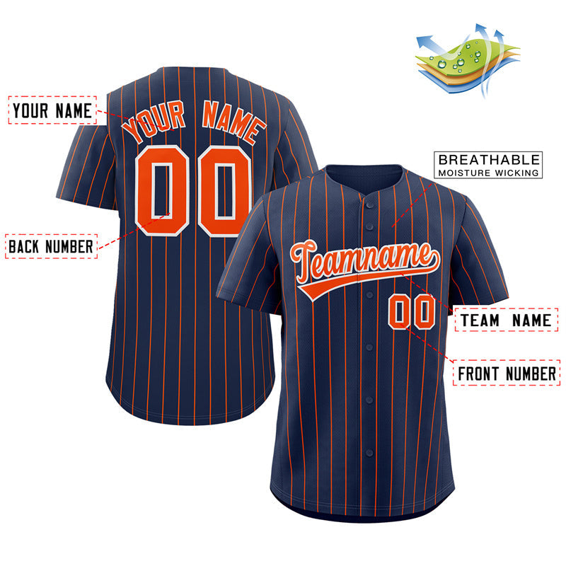 Custom Navy Orange-White Stripe Fashion Authentic Baseball Jersey