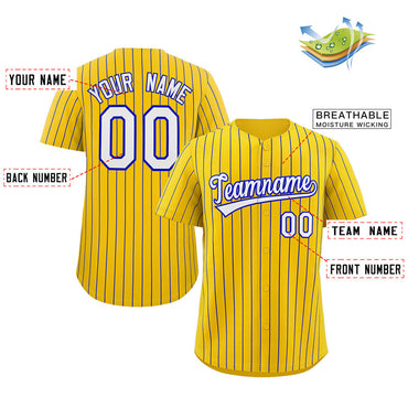 Custom Yellow White-Royal Stripe Fashion Authentic Baseball Jersey