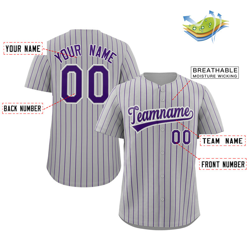 Custom Gray Purple-White Stripe Fashion Authentic Baseball Jersey