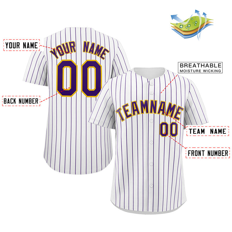 Custom White Purple-Gold Stripe Fashion Authentic Baseball Jersey