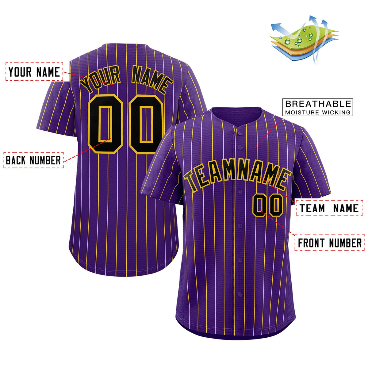 Custom Purple Black-Yellow Stripe Fashion Authentic Baseball Jersey