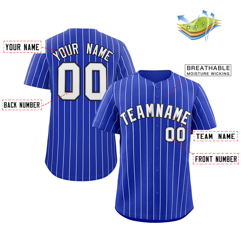 Custom Royal White-Black Stripe Fashion Authentic Baseball Jersey