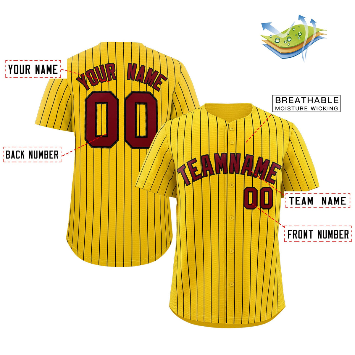 Custom Yellow Crimson-Black Stripe Fashion Authentic Baseball Jersey