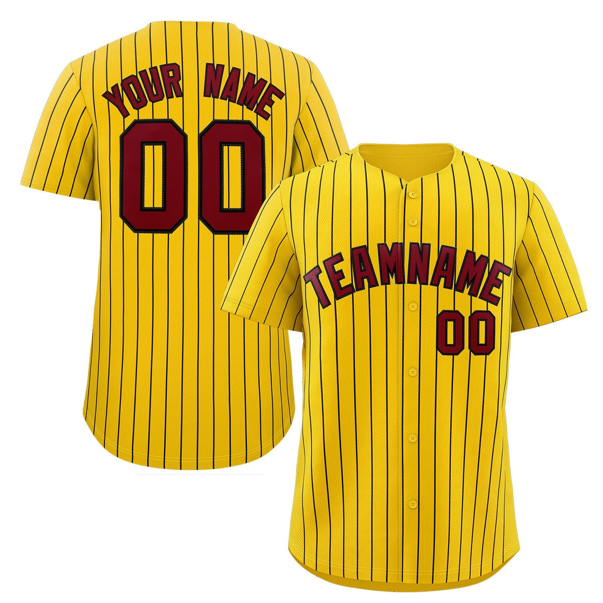 Custom Yellow Crimson-Black Stripe Fashion Authentic Baseball Jersey