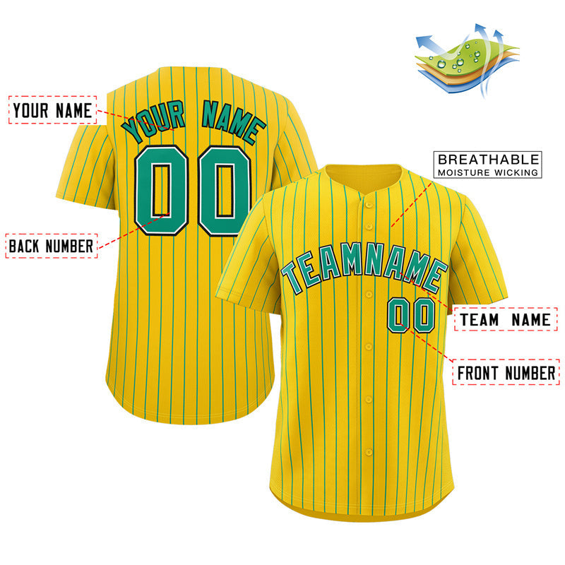 Custom Yellow Teal-Black Stripe Fashion Authentic Baseball Jersey