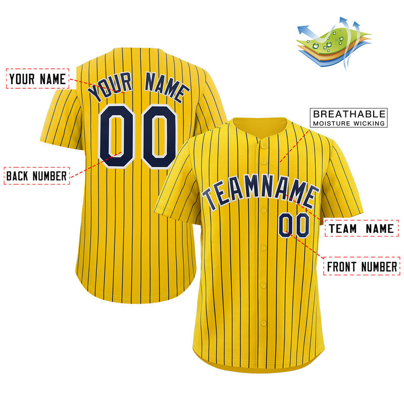 Custom Yellow Navy-White Stripe Fashion Authentic Baseball Jersey