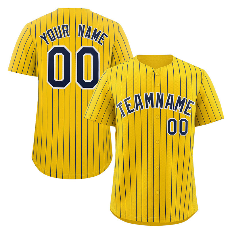 Custom Yellow Navy-White Stripe Fashion Authentic Baseball Jersey