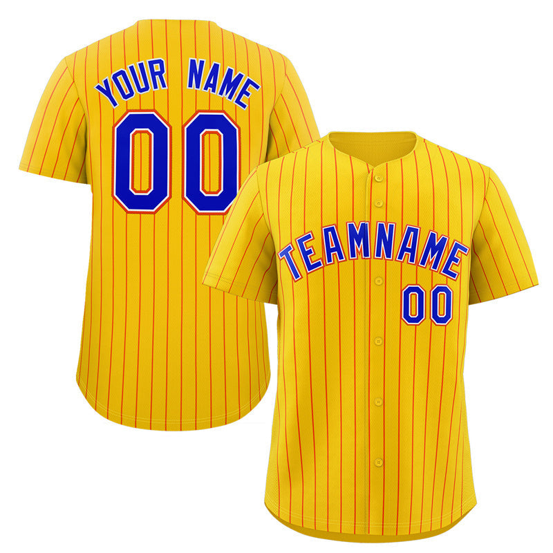 Custom Yellow Royal-Orange Stripe Fashion Authentic Baseball Jersey