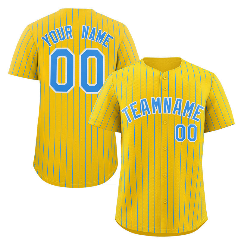 Custom Yellow Powder Blue-White Stripe Fashion Authentic Baseball Jersey