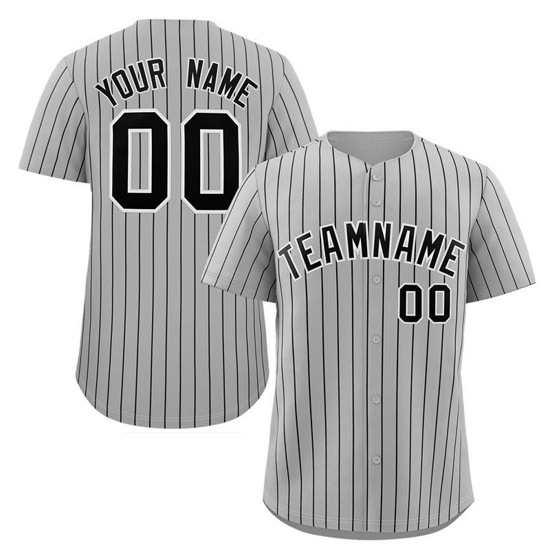 Custom Gray Black-White Stripe Fashion Authentic Baseball Jersey