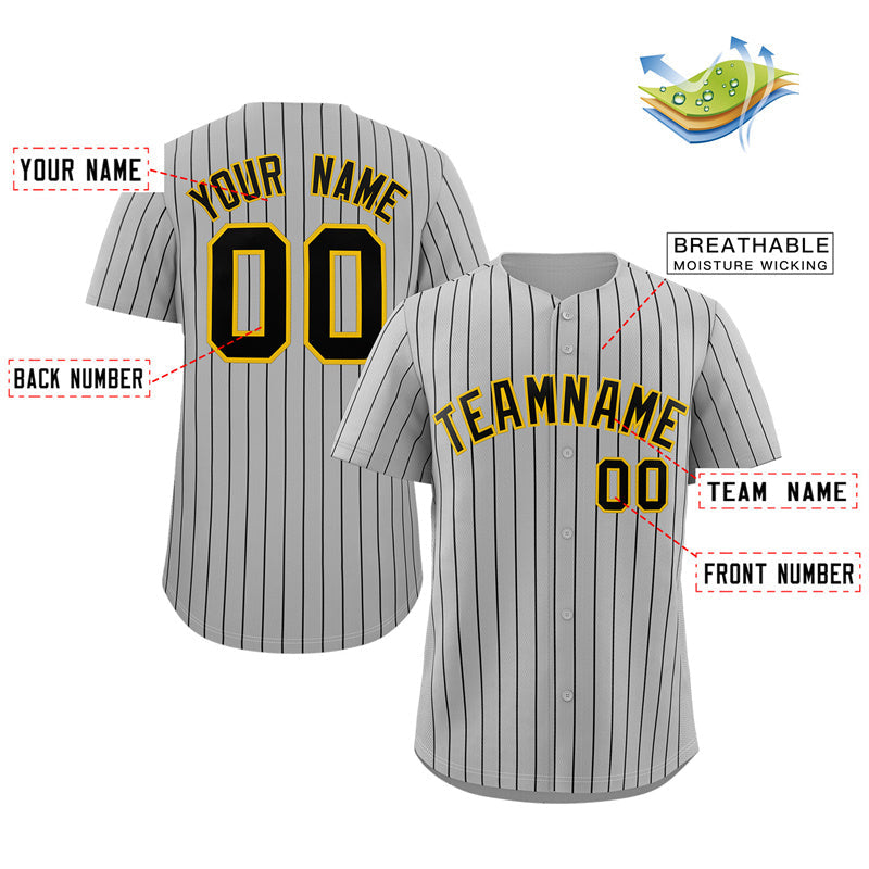 Custom Gray Black-Gold Stripe Fashion Authentic Baseball Jersey