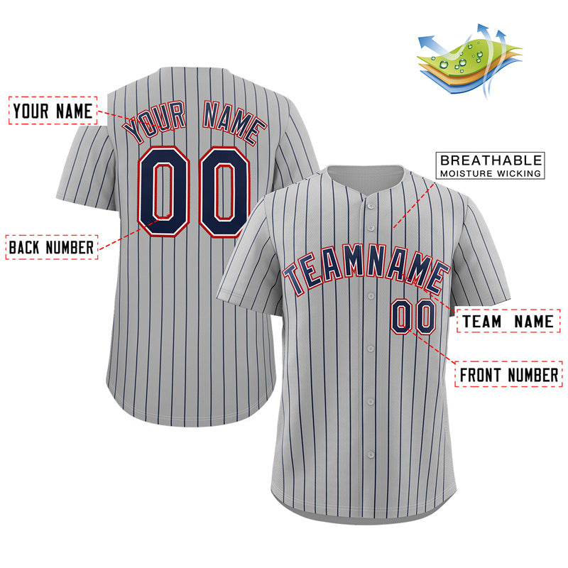 Custom Gray Navy-Red Stripe Fashion Authentic Baseball Jersey