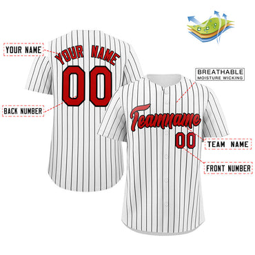 Custom White Red-Black Stripe Fashion Authentic Baseball Jersey
