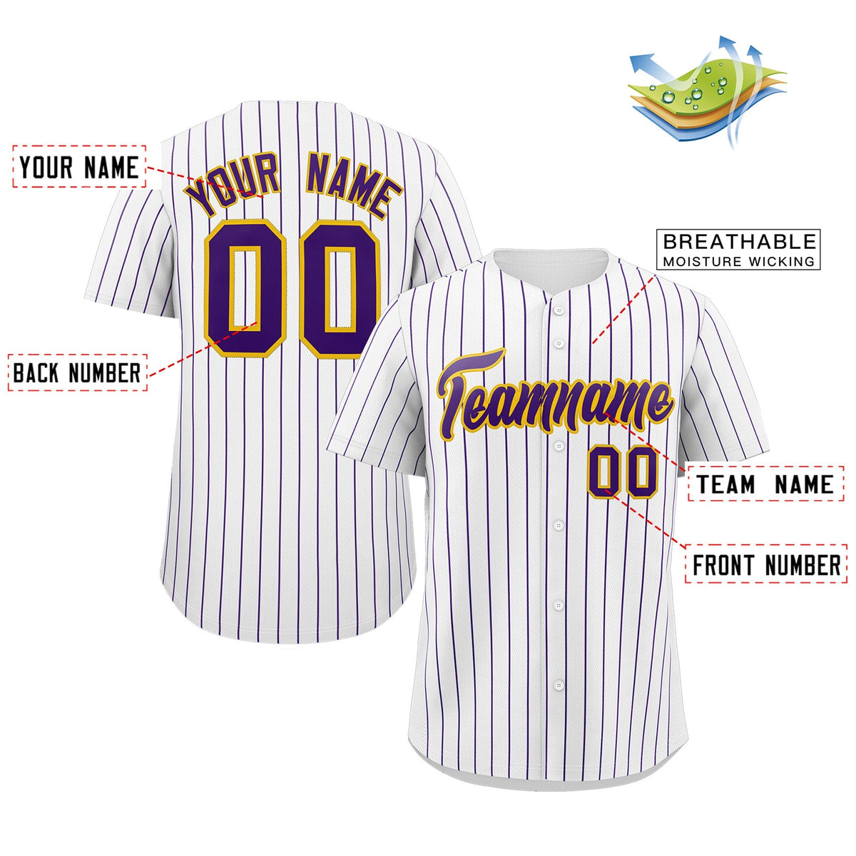 Custom White Purple-Gold Stripe Fashion Authentic Baseball Jersey