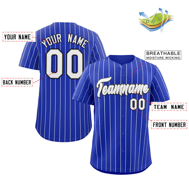 Custom Royal White-Black Stripe Fashion Authentic Baseball Jersey