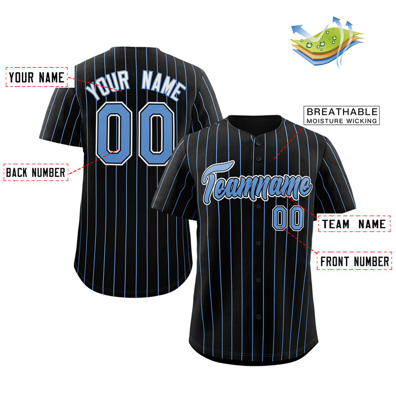 Custom Black Light Blue-White Stripe Fashion Authentic Baseball Jersey