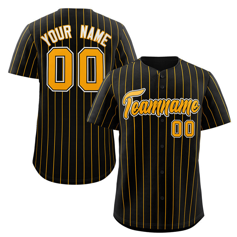 Custom Black Yellow-White Stripe Fashion Authentic Baseball Jersey