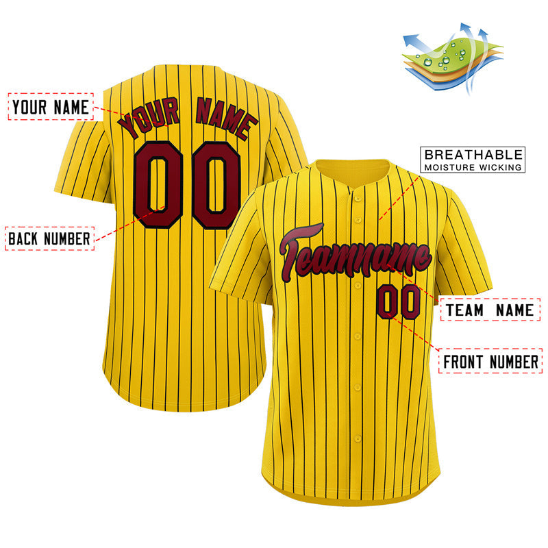 Custom Yellow Crimson-Black Stripe Fashion Authentic Baseball Jersey