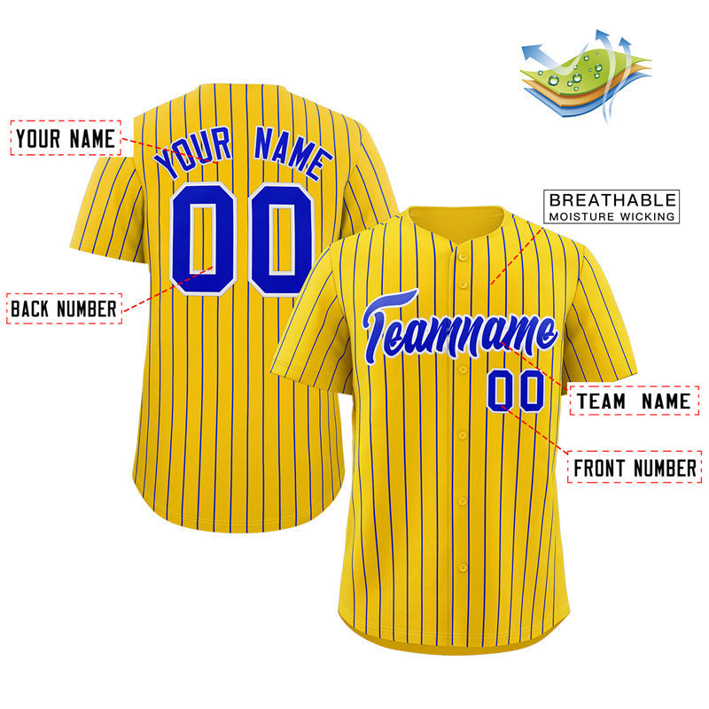 Custom Yellow Royal-White Stripe Fashion Authentic Baseball Jersey