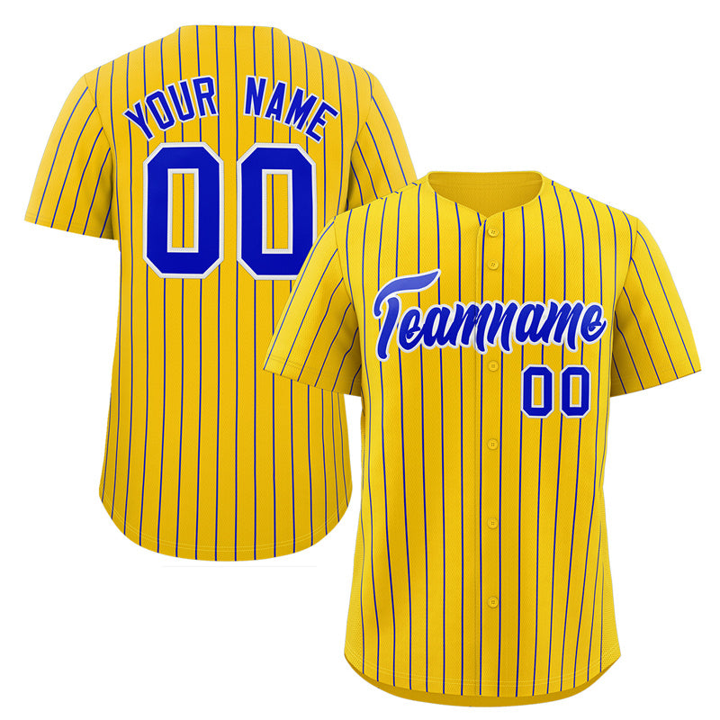 Custom Yellow Royal-White Stripe Fashion Authentic Baseball Jersey