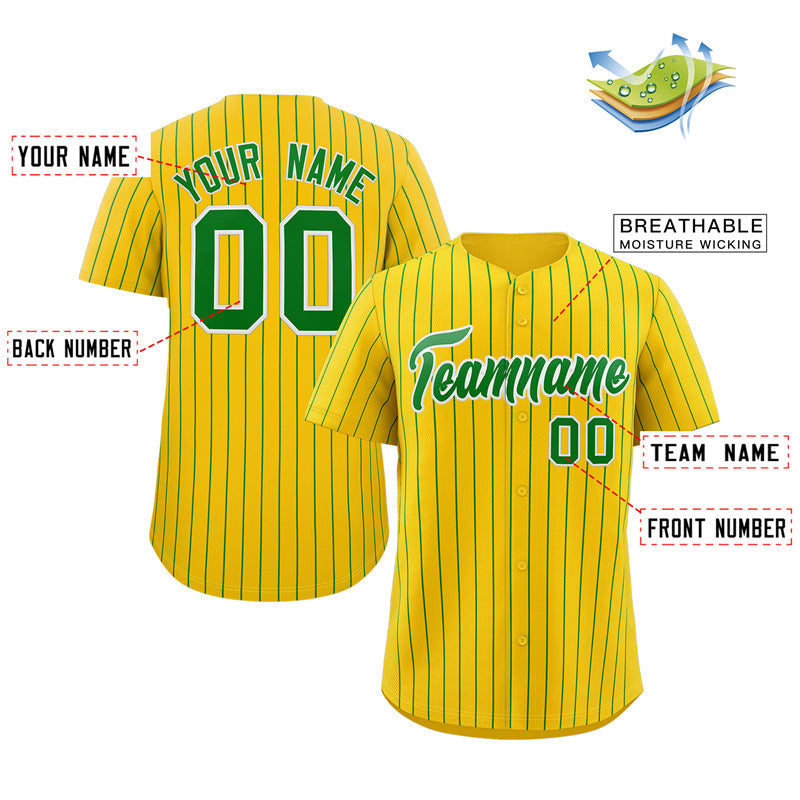 Custom Yellow Green-White Stripe Fashion Authentic Baseball Jersey