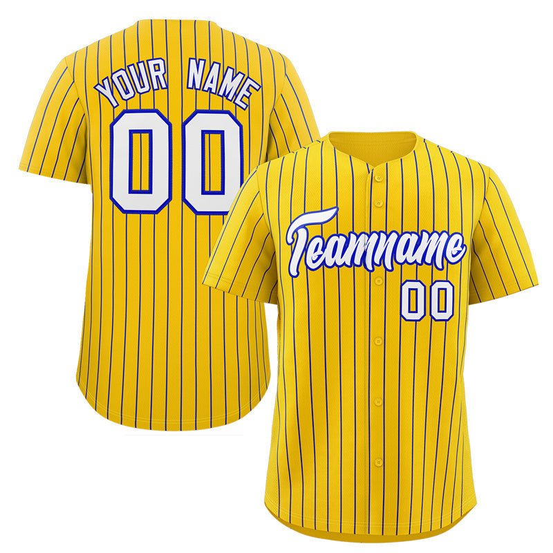Custom Yellow White-Royal Stripe Fashion Authentic Baseball Jersey