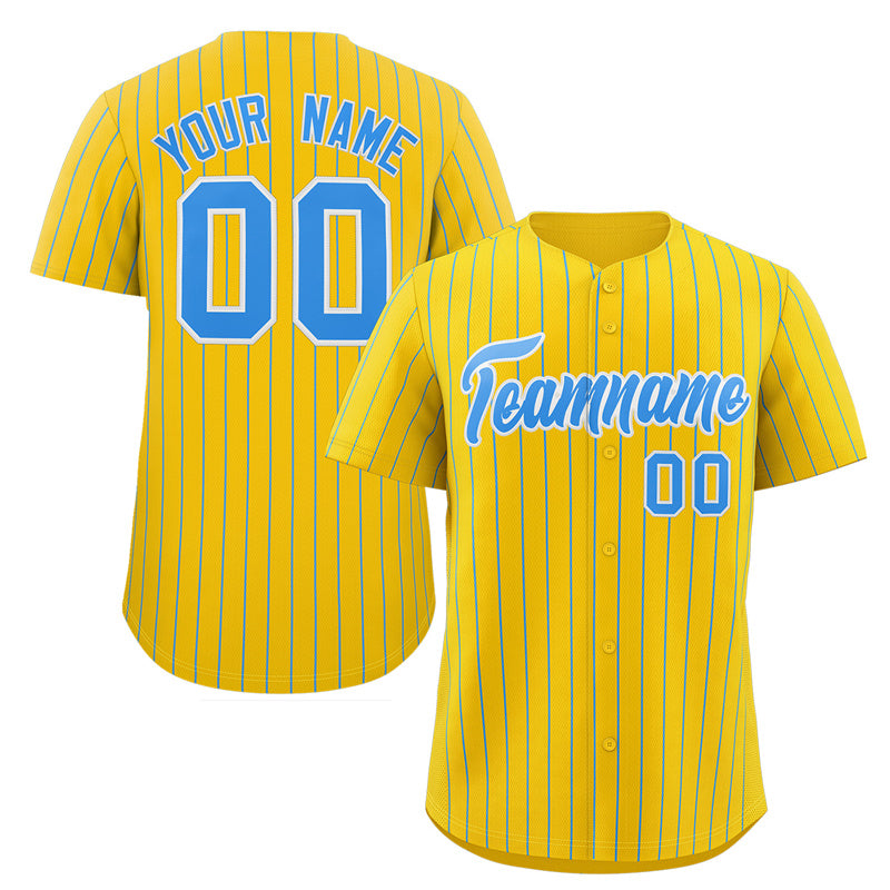 Custom Yellow Powder Blue-White Stripe Fashion Authentic Baseball Jersey