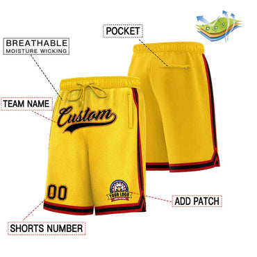 Custom Gold Black-Red Classic Style Basketball Mesh Shorts