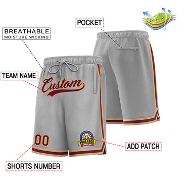 Custom Gray Maroon-Old Gold Classic Style Basketball Mesh Shorts