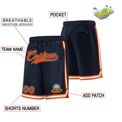 Custom Navy Orange-White Basketball Shorts
