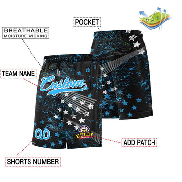 Custom Powder Blue White Font Personalized Graffiti Pattern Shorts