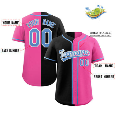 Custom Pink Black-Light Blue Split Fashion Authentic Baseball Jersey