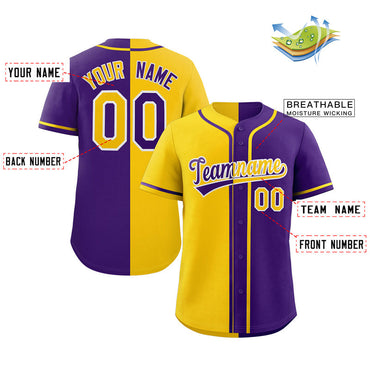 Custom Purple Gold-White Split Fashion Authentic Baseball Jersey
