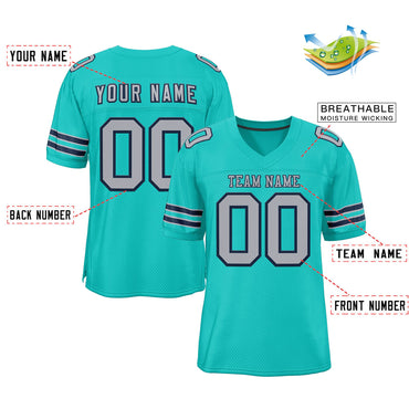 Custom Aqua Gray-Navy Classic Style Authentic Football Jersey