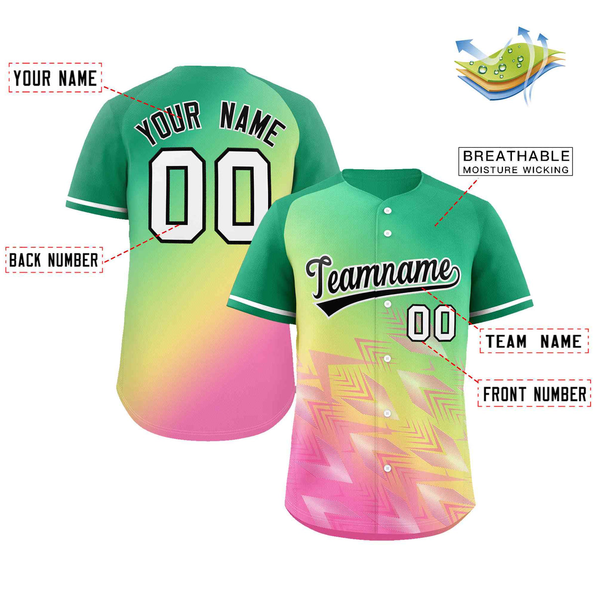 Custom Kelly Green Yellow Black-White Gradient Fashion Authentic Baseball Jersey